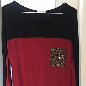 12PM by Mon Ami brand; deep red and black top; size small or medium.